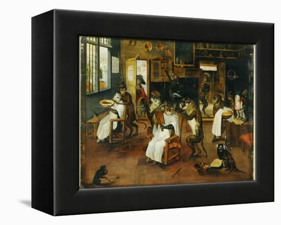 A Singerie: Monkey Barbers Serving Cats-Jan Van, The Elder Kessel-Framed Premier Image Canvas