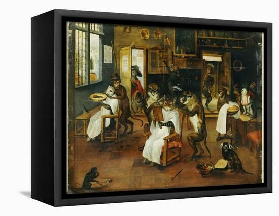 A Singerie: Monkey Barbers Serving Cats-Jan Van, The Elder Kessel-Framed Premier Image Canvas