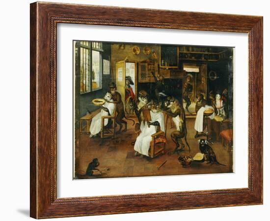 A Singerie: Monkey Barbers Serving Cats-Jan Van, The Elder Kessel-Framed Giclee Print