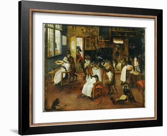 A Singerie: Monkey Barbers Serving Cats-Jan Van, The Elder Kessel-Framed Giclee Print