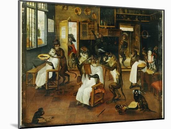 A Singerie: Monkey Barbers Serving Cats-Jan Van, The Elder Kessel-Mounted Giclee Print