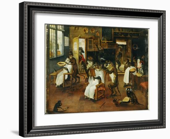 A Singerie: Monkey Barbers Serving Cats-Jan Van, The Elder Kessel-Framed Giclee Print