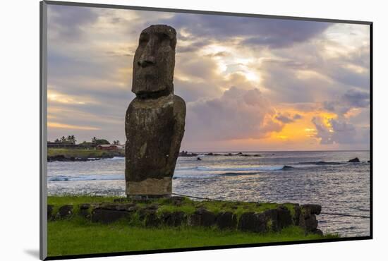 A Single Moai at Fisherman's Harbor in the Town of Hanga Roa-Michael Nolan-Mounted Photographic Print