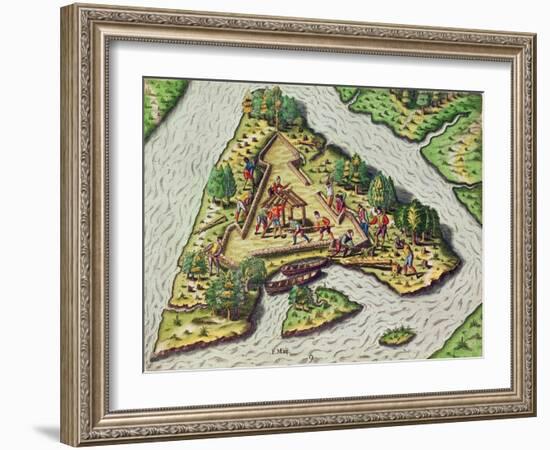 A Site for the Fort Is Chosen, from 'Brevis Narratio..'-Jacques Le Moyne-Framed Giclee Print