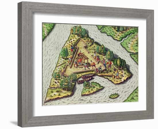 A Site for the Fort Is Chosen, from 'Brevis Narratio..'-Jacques Le Moyne-Framed Giclee Print