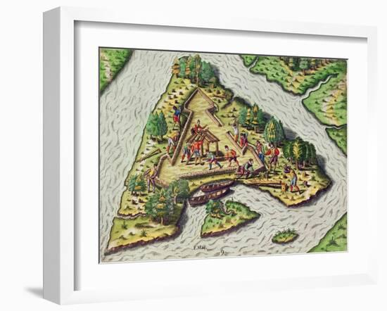 A Site for the Fort Is Chosen, from 'Brevis Narratio..'-Jacques Le Moyne-Framed Giclee Print