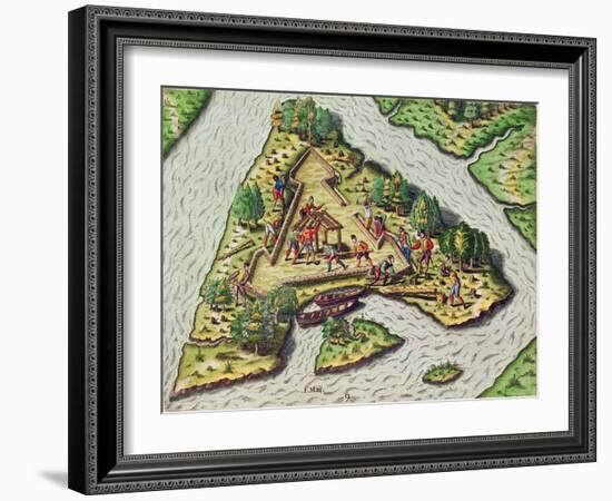 A Site for the Fort Is Chosen, from 'Brevis Narratio..'-Jacques Le Moyne-Framed Giclee Print