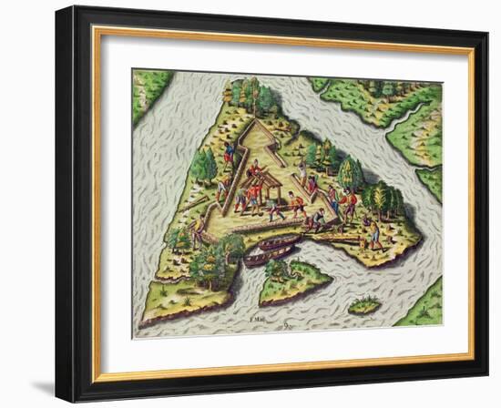 A Site for the Fort Is Chosen, from 'Brevis Narratio..'-Jacques Le Moyne-Framed Giclee Print