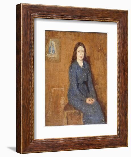 A Sitting Girl Wearing a Spotted Blue Dress, 1914-15-Gwen John-Framed Giclee Print