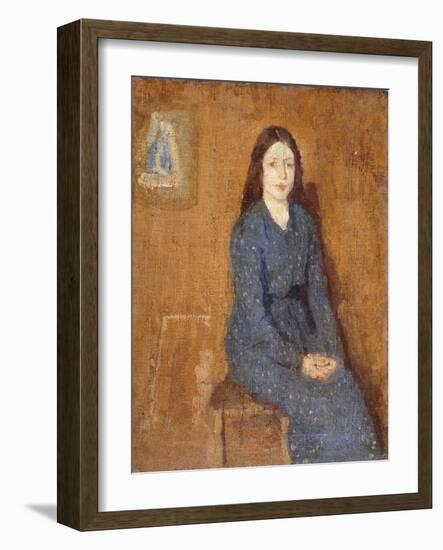 A Sitting Girl Wearing a Spotted Blue Dress, 1914-15-Gwen John-Framed Giclee Print