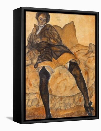 A Sitting Woman, C. 1918-Boris Dmitryevich Grigoriev-Framed Premier Image Canvas