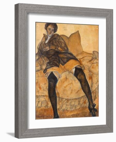 A Sitting Woman, C. 1918-Boris Dmitryevich Grigoriev-Framed Giclee Print