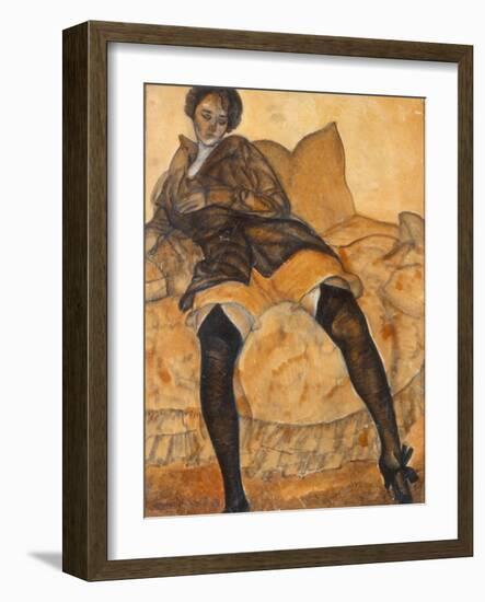 A Sitting Woman, C. 1918-Boris Dmitryevich Grigoriev-Framed Giclee Print