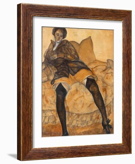 A Sitting Woman, C. 1918-Boris Dmitryevich Grigoriev-Framed Giclee Print