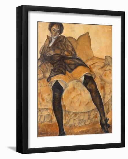 A Sitting Woman, C. 1918-Boris Dmitryevich Grigoriev-Framed Giclee Print