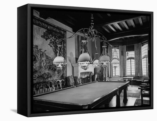 A Six-Lamped Brass Chandelier Hanging over the Pool Table in the Billard Room-null-Framed Premier Image Canvas