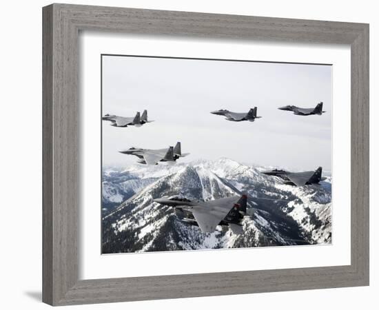 A Six-ship Formation of Aircraft Fly Over the Sawtooth Mountains in Idaho-Stocktrek Images-Framed Photographic Print