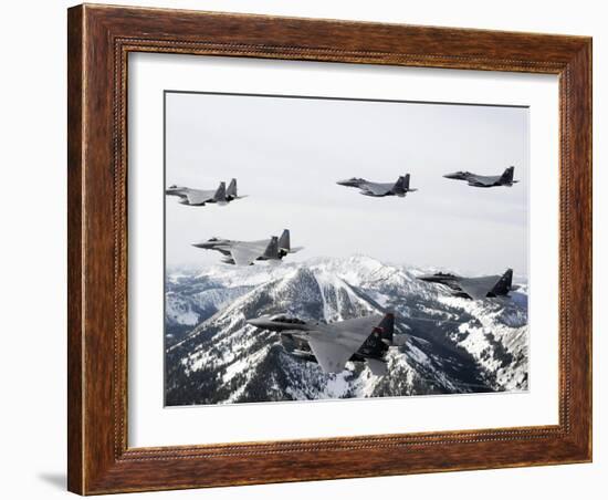 A Six-ship Formation of Aircraft Fly Over the Sawtooth Mountains in Idaho-Stocktrek Images-Framed Photographic Print