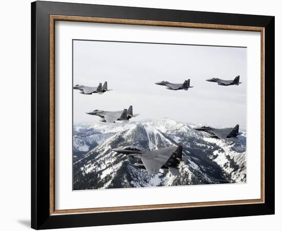 A Six-ship Formation of Aircraft Fly Over the Sawtooth Mountains in Idaho-Stocktrek Images-Framed Photographic Print