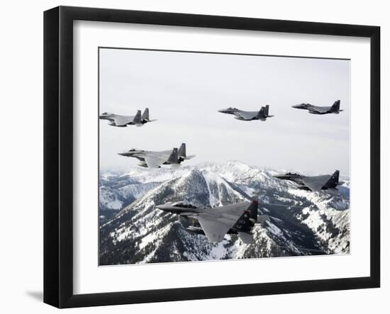 A Six-ship Formation of Aircraft Fly Over the Sawtooth Mountains in Idaho-Stocktrek Images-Framed Photographic Print