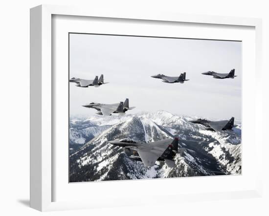 A Six-ship Formation of Aircraft Fly Over the Sawtooth Mountains in Idaho-Stocktrek Images-Framed Photographic Print