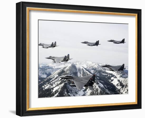 A Six-ship Formation of Aircraft Fly Over the Sawtooth Mountains in Idaho-Stocktrek Images-Framed Photographic Print