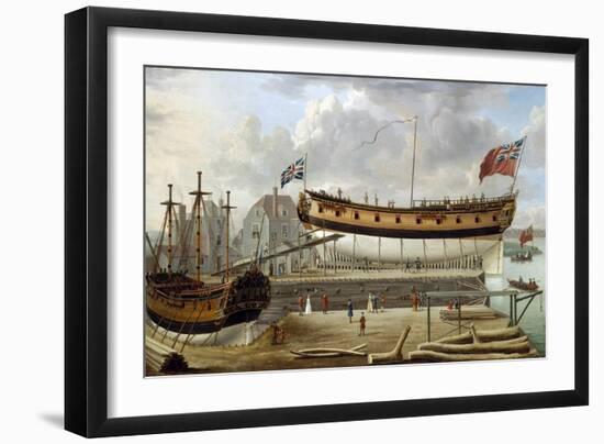 A Sixth-Rate Ship (Sixth Rate), a British Royal Navy Warship, in Dry Dock, the Shipyard is Probably-John the Elder Cleveley-Framed Giclee Print