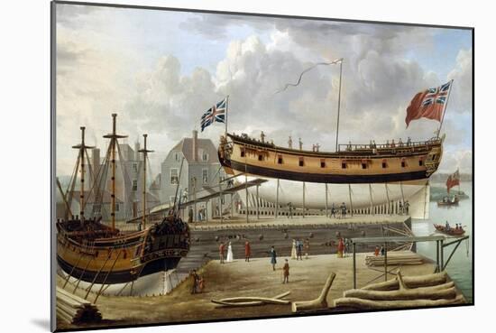 A Sixth-Rate Ship (Sixth Rate), a British Royal Navy Warship, in Dry Dock, the Shipyard is Probably-John the Elder Cleveley-Mounted Giclee Print