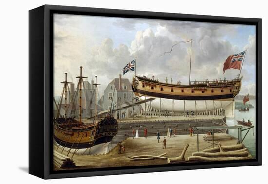 A Sixth-Rate Ship (Sixth Rate), a British Royal Navy Warship, in Dry Dock, the Shipyard is Probably-John the Elder Cleveley-Framed Premier Image Canvas