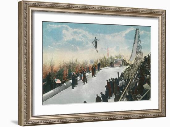 A Ski Tournament Jump, Skier Making 132 ft - Duluth, MN-Lantern Press-Framed Art Print