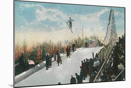 A Ski Tournament Jump, Skier Making 132 ft - Duluth, MN-Lantern Press-Mounted Art Print