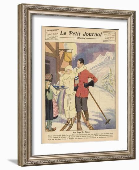 A Skiing Couple Enjoy a Freshing Drink after a Long Day on the Piste-null-Framed Art Print