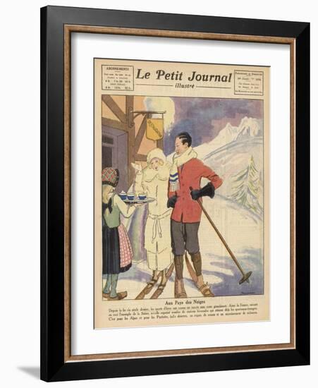 A Skiing Couple Enjoy a Freshing Drink after a Long Day on the Piste-null-Framed Art Print