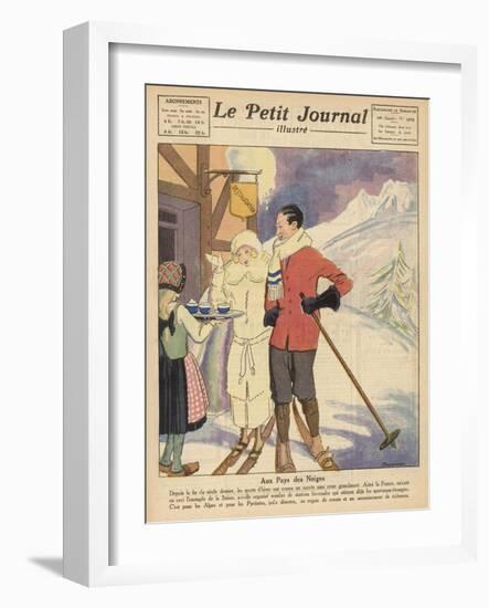A Skiing Couple Enjoy a Freshing Drink after a Long Day on the Piste-null-Framed Art Print