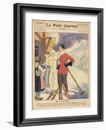 A Skiing Couple Enjoy a Freshing Drink after a Long Day on the Piste-null-Framed Art Print