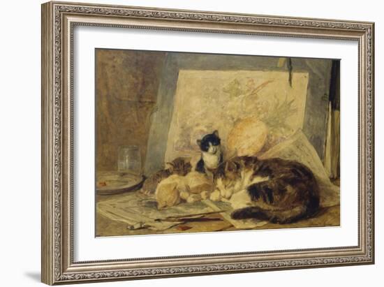 A Sleeping Cat and Kittens in an Artist's Studio-Henriette Ronner-Knip-Framed Giclee Print