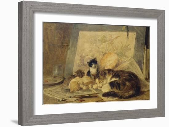 A Sleeping Cat and Kittens in an Artist's Studio-Henriette Ronner-Knip-Framed Giclee Print