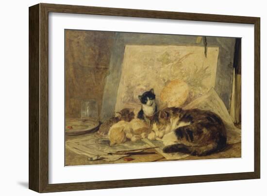 A Sleeping Cat and Kittens in an Artist's Studio-Henriette Ronner-Knip-Framed Giclee Print