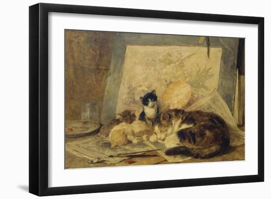A Sleeping Cat and Kittens in an Artist's Studio-Henriette Ronner-Knip-Framed Giclee Print