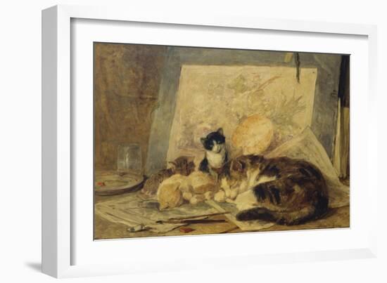 A Sleeping Cat and Kittens in an Artist's Studio-Henriette Ronner-Knip-Framed Giclee Print