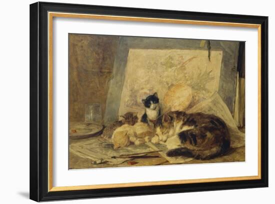 A Sleeping Cat and Kittens in an Artist's Studio-Henriette Ronner-Knip-Framed Giclee Print