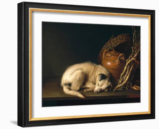 A Sleeping Dog with Terracotta Pot, 1650-Gerrit or Gerard Dou-Framed Premium Giclee Print