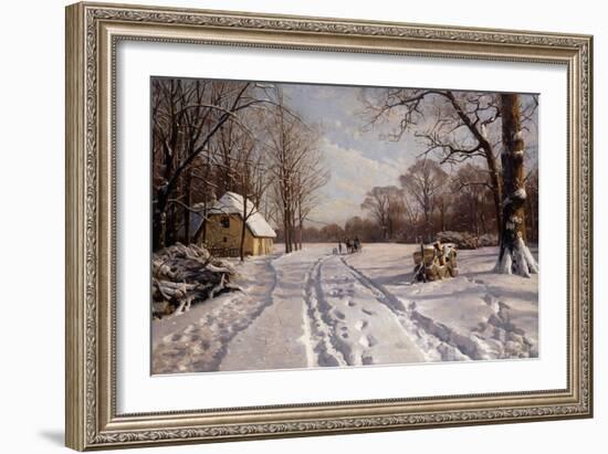 A Sleigh Ride Through a Winter Landscape, 1915-Peder Mork Monsted-Framed Giclee Print