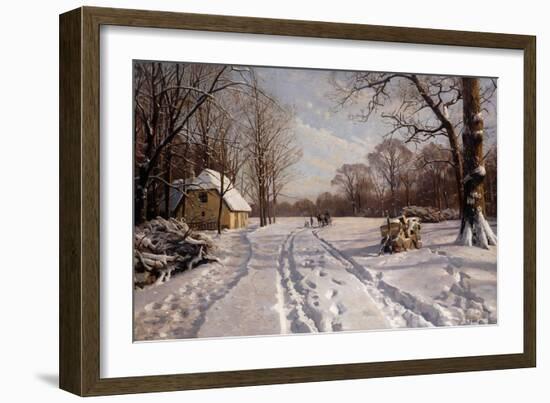 A Sleigh Ride Through a Winter Landscape, 1915-Peder Mork Monsted-Framed Giclee Print