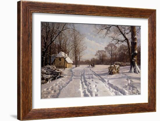 A Sleigh Ride Through a Winter Landscape, 1915-Peder Mork Monsted-Framed Giclee Print