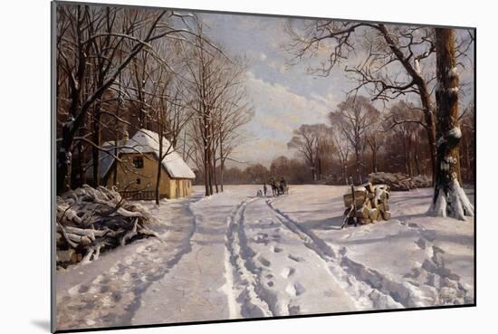 A Sleigh Ride Through a Winter Landscape, 1915-Peder Mork Monsted-Mounted Giclee Print