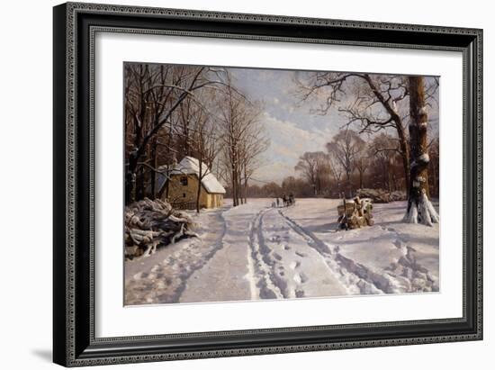 A Sleigh Ride Through a Winter Landscape, 1915-Peder Mork Monsted-Framed Giclee Print