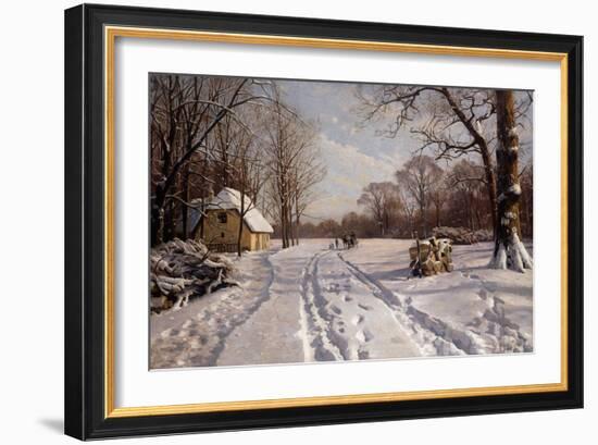 A Sleigh Ride Through a Winter Landscape, 1915-Peder Mork Monsted-Framed Giclee Print