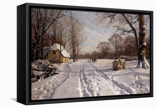 A Sleigh Ride through a Winter Landscape-Peder Mork Monsted-Framed Premier Image Canvas