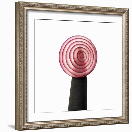 A Slice of Red Onion on a Knife-Alexander Feig-Framed Photographic Print